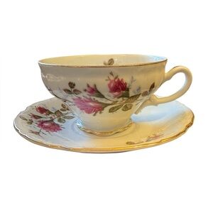 vintage teacup and saucer in the Royal Rose pattern by Fine China of Japan.